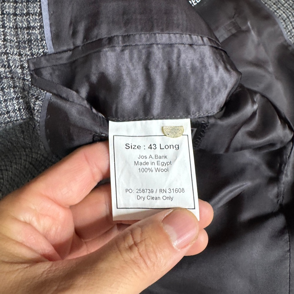 Jos‎ A Bank Signature 43L Gray Plaid 100% Wool Tailored Fit Blazer Coat - Picture 5 of 10